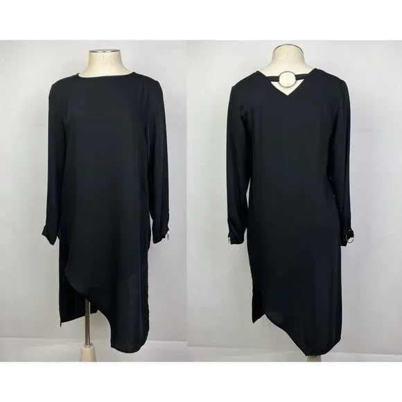 Zara Black Tunic Top Size XS Womens Blouse Long Sleeve Chiffon Assymetric - Picture 6 of 13